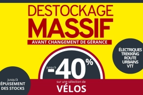 Grand destockage - jusqu'à 40% de remise sur les vélos